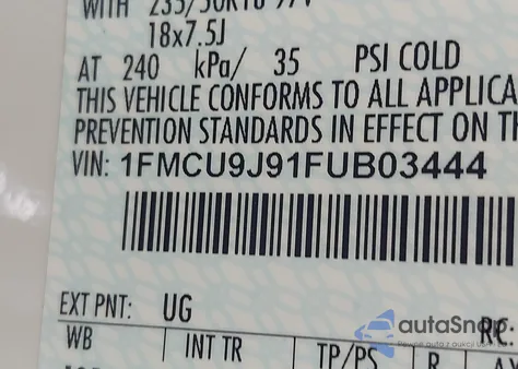 2015 Ford Escape Titanium z USA, uszkodzony, nr VIN 1FMCU9J91FUB03444
